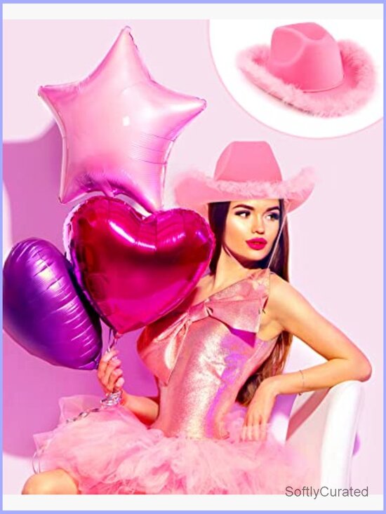 Cowgirl Hat Boa Feather Trim Felt Cowboy Hat for Women Costume Party main image 5
